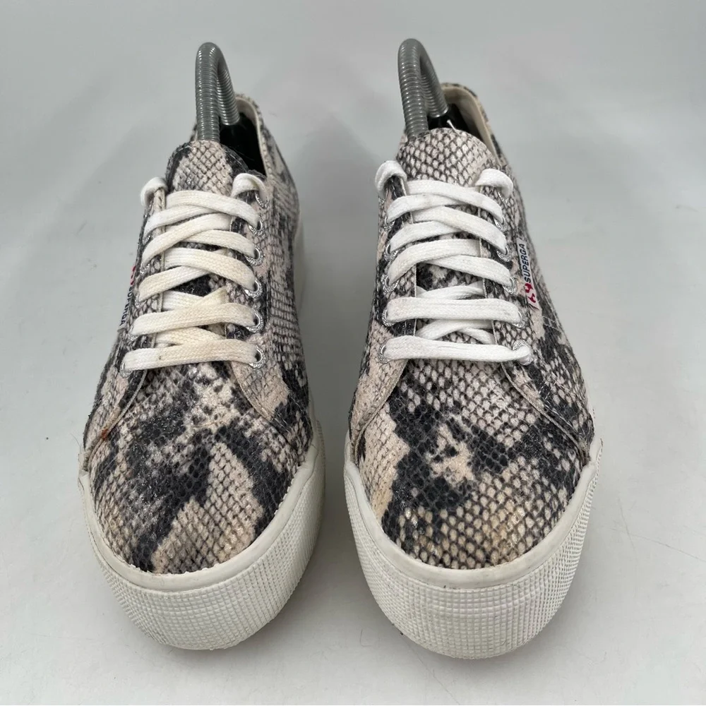 Superga Women’s 2790- Size 8.5 -Platform Snakeprint Lace-Up Fabric Sneaker Shoes